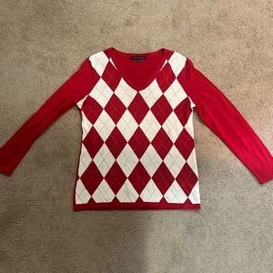 Tommy Hilfiger red and white argyle sweater size large